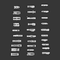 Assorted Weapon Parts Presented as 3D Gray Models in Collection