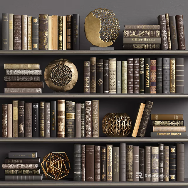 Organized Hardcover Books And Magazines On Wooden Bookshelf With Decorative Items 3d model 