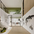 Modern Public Office Space With Open Layout Green Plants Bookshelves And Natural Light
