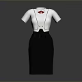 Women's White Short Sleeve Top With Black Vest Red Bow Tie And Black Skirt