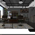 Modern Hair Salon Interior Design With Wooden Walls Dark Ceiling And Barber Chairs