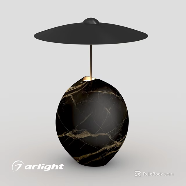 Modern Black Marble Table Lamp with Golden Veins and Round Shade Design 3d model 