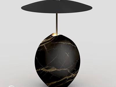 Modern Black Marble Table Lamp with Golden Veins and Round Shade Design 3d model