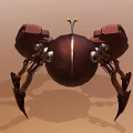 3D Robotic Crab Character With Large Claws Yellow Eyes Small Antennae And Metallic Shell