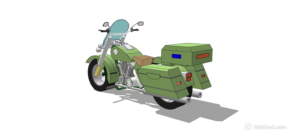Green Motorcycle With Saddlebags Windshield Brown Seat And Exhaust Pipes 3d model 