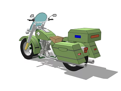 Green Motorcycle With Saddlebags Windshield Brown Seat And Exhaust Pipes 3d model