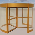 Golden Framed Revolving Door With Transparent Glass Panels And People Entering