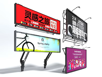 Outdoor Billboards With Various Designs Different Content And Trendy Advertising Themes 3d model