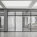 Modern Service Hall Interior With Wall Decor And Glass Partitions