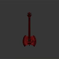 Red Electric Bass Guitar with Unique Curved Body Design Black Strings and Control Knobs