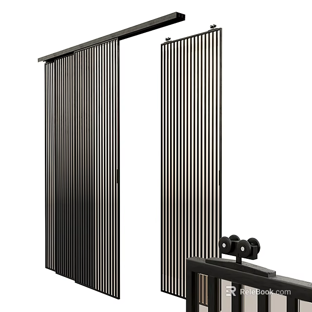 Stylish Modern Sliding Room Divider With Vertical Stripes For Home Interior 3d model 