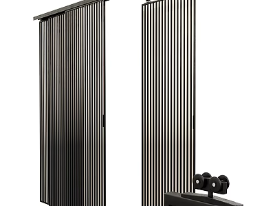 Stylish Modern Sliding Room Divider With Vertical Stripes For Home Interior 3d model