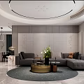 Modern Living Dining Room Interior Design With Gray Sofa Round Rug And Green Plants