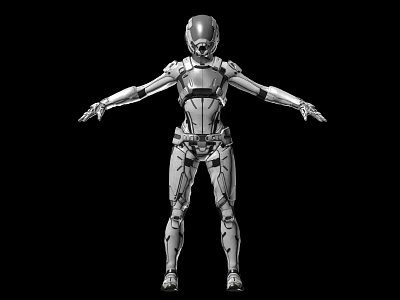 Smart Humanoid Robot With Silver Armor Design And Extended Limbs 3d model