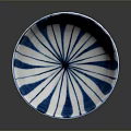 Hand Carved Ceramic Bowl With Blue And White Vertical Stripes Artistic Design
