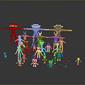Cartoon Style Game and Movie Characters With Various Colors Sizes and Poses