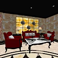 Luxurious KTV Lobby Interior With Circular Ceiling Chandelier Sofa Area Marble Floor And Decorative Columns
