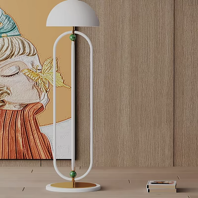 Elegant Floor Lamp Featuring White Frame And Green Beads Against Wooden Wall Artwork 3d model