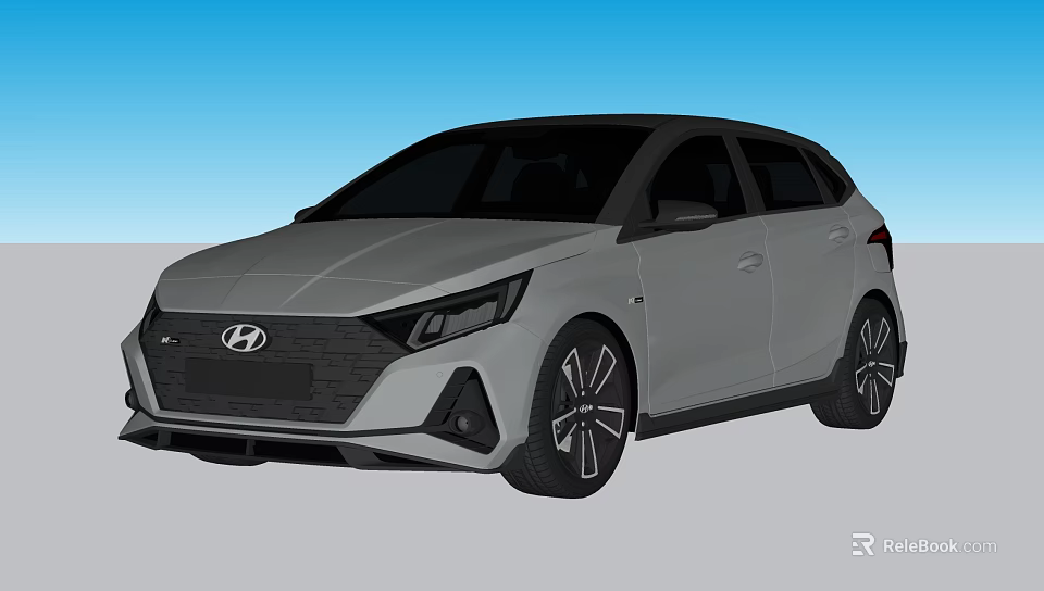 Hyundai Silver Gray Hatchback Car With Sporty Design And Black Wheels 3d model 