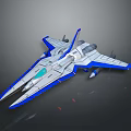 Blue And White 3D Rendered Spacecraft With Streamlined Design Wings And Thrusters 3d model