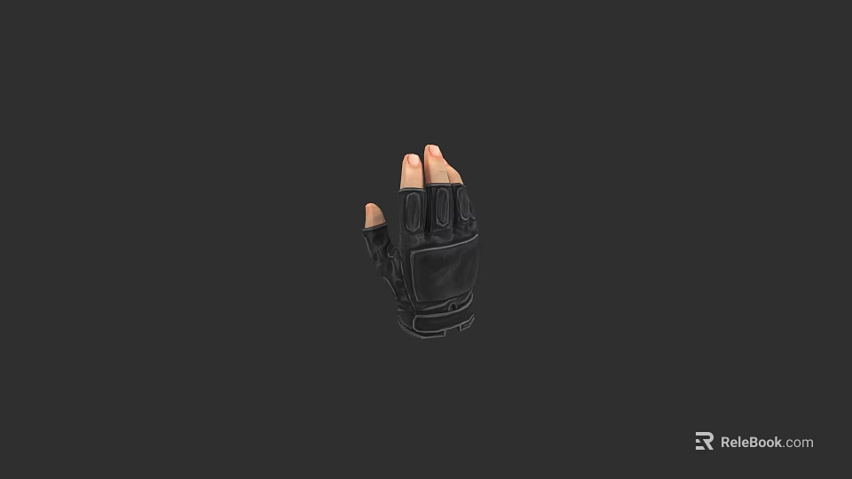 Game Movie Character Wearing Black Tactical Glove With Protective Finger Design 3d model 