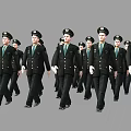 Group of Uniformed Men Marching in Formation with Black Suits and Green Ties