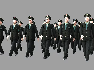 Group of Uniformed Men Marching in Formation with Black Suits and Green Ties 3d model
