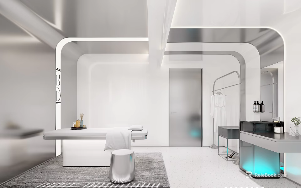 Modern SPA Sauna Space With Massage Table And Minimalist Decor 3d model 