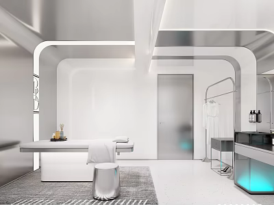 Modern SPA Sauna Space With Massage Table And Minimalist Decor 3d model