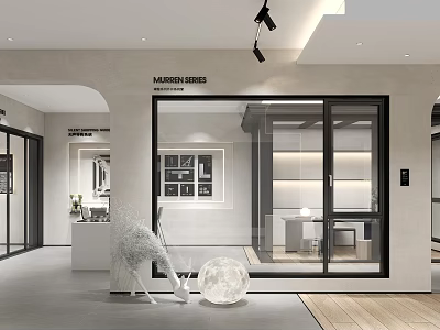 Modern Exhibition Hall With Mason Series Glass Doors Display Cabinets And Interior Decor Features 3d model