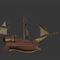 3D Model Of Ancient Sailing Ship With Multiple Sails Wooden Hull And Decorative Details