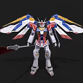 Intelligent Robot Figure With White Red Blue Yellow Wings And Red Large Blade