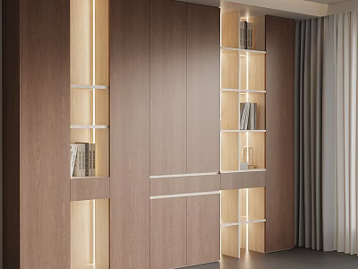 Modern Wooden Bookcase with Built in Shelves and LED Lighting for Contemporary Home Library 3d model