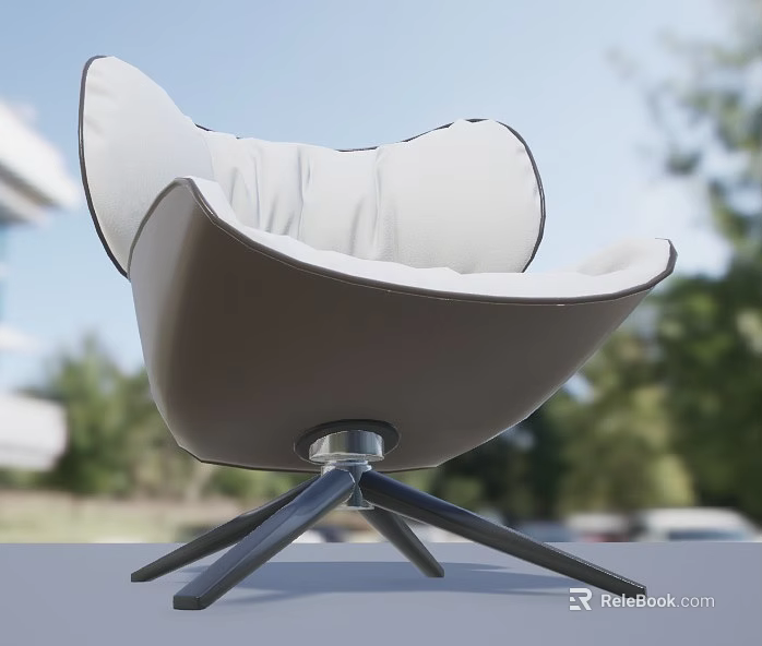 Modern Leisure Chair With Beige Leather Upholstery Curved Backrest And Swivel Base 3d model 