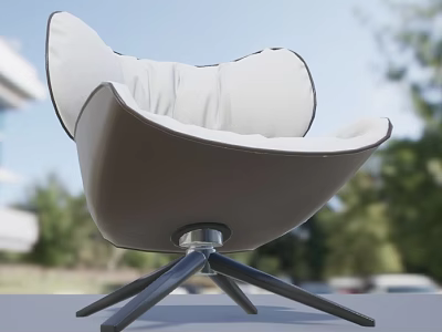 Modern Leisure Chair With Beige Leather Upholstery Curved Backrest And Swivel Base 3d model