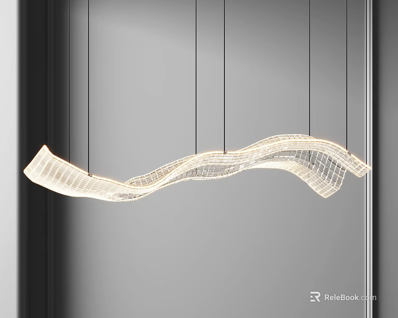 Modern Wave Shaped Pendant Light With White Linear Design For Interior Decor 3d model 