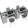 Modern Cubicle Style Office Desks With Numbered Screens Office Chairs And Documents