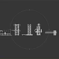 White Furniture Component Models With Structural Towers And Platforms On Brown Checkered Floor