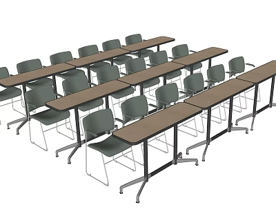 Long Conference Tables With Green Chairs And Metal Legs In Meeting Room Setup 3d model
