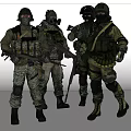 Game and Movie Military Characters in Camouflage Uniforms With Helmets Tactical Gear and Weapons