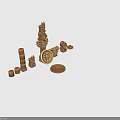 Wooden Stone Carved Sculptures Mayan Inspired Tower Columns Discs With Intricate Patterns