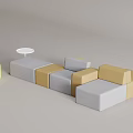 Modern Modular Sofa and Coffee Table Set With Gray Beige Cushions and Round White Top