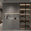 Modern Sideboard Design With Marble Backsplash Glass Door Storage Coffee Machine And Wine