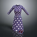 Purple Polka Dot Dress With Long Sleeves Belt And Polka Dot High Heels
