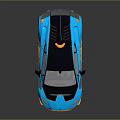 Blue Sports Car With Black Roof And Yellow Accents Aerodynamic Rear Spoiler And Streamlined Body