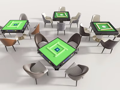 Modern Multiple Entertainment Tables With Green Surface And Surrounding Chairs 3d model