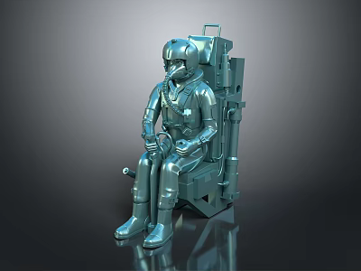 Silver Astronaut Figure Seated On Mechanical Seat With Metallic 3D Model 3d model