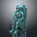 Silver Astronaut Figure Seated On Mechanical Seat With Metallic 3D Model