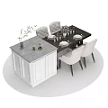 Modern Dining Table Set With Upholstered Chairs White Cabinet Vase With Plants And Wine Glasses