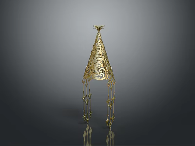 Golden Conical Hanging Decor With Intricate Hollow Patterns For Home Decoration 3d model